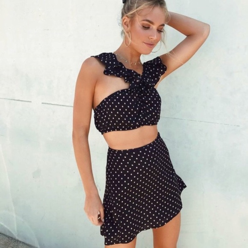NWT SET- For love & lemons polka dot skirt, top